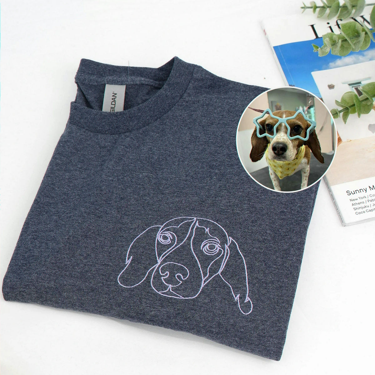 Custom Dog Outline Sweatshirt for Birthday Grandpa - Minimalist Embroidered Pet Photo Crewneck & Name - Gift for Him