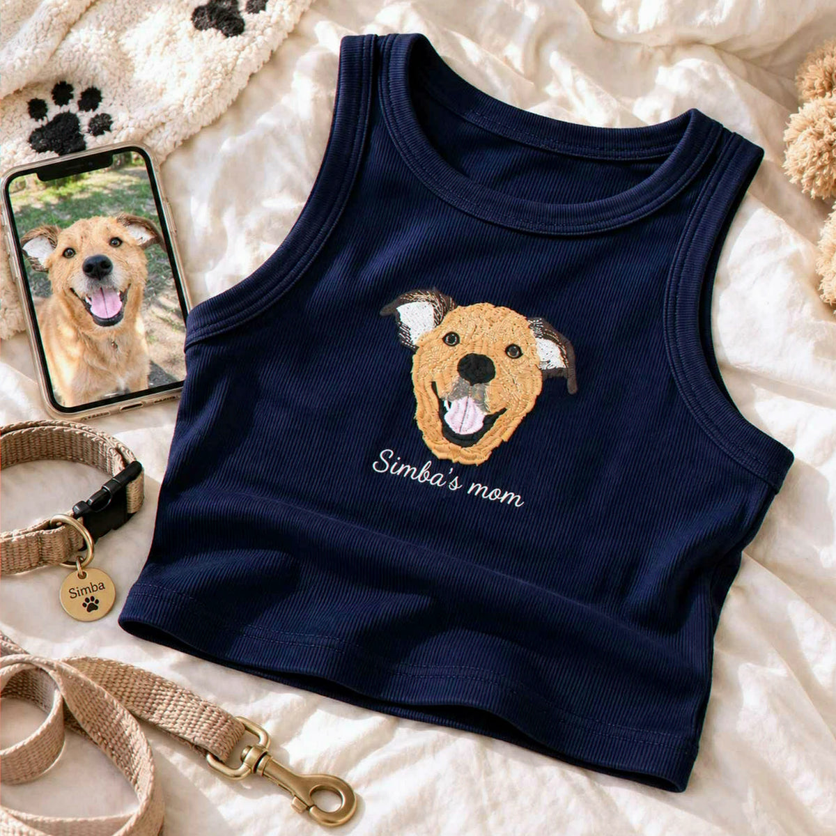 Custom Dog Mom Tank Top, Embroidered Dog Portrait from Photo Tank for Birthday Dog Mom, Pet Lover Gift