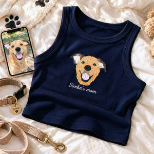 Custom Dog Mom Tank Top, Embroidered Dog Portrait from Photo Tank for Birthday Dog Mom, Pet Lover Gift