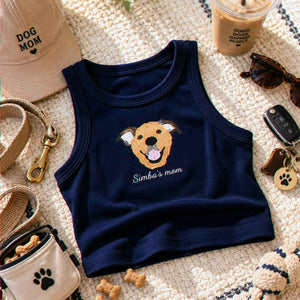 Custom Dog Mom Tank Top, Embroidered Dog Portrait from Photo Tank for Birthday Dog Mom, Pet Lover Gift