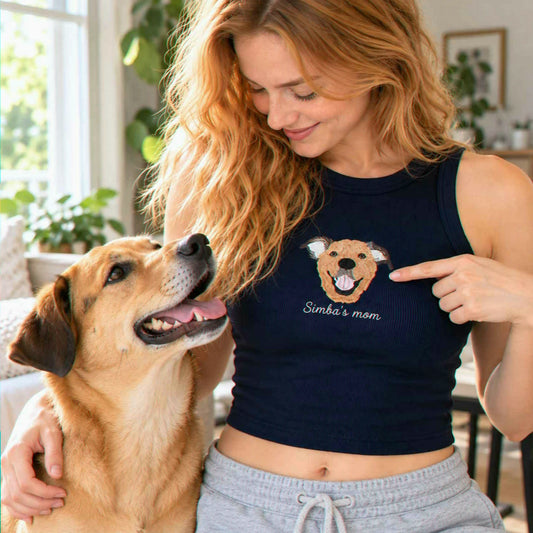 Custom Dog Mom Tank Top, Embroidered Dog Portrait from Photo Tank for Birthday Dog Mom, Pet Lover Gift