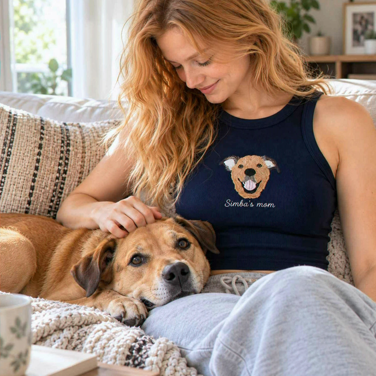 Custom Dog Mom Tank Top, Embroidered Dog Portrait from Photo Tank for Birthday Dog Mom, Pet Lover Gift