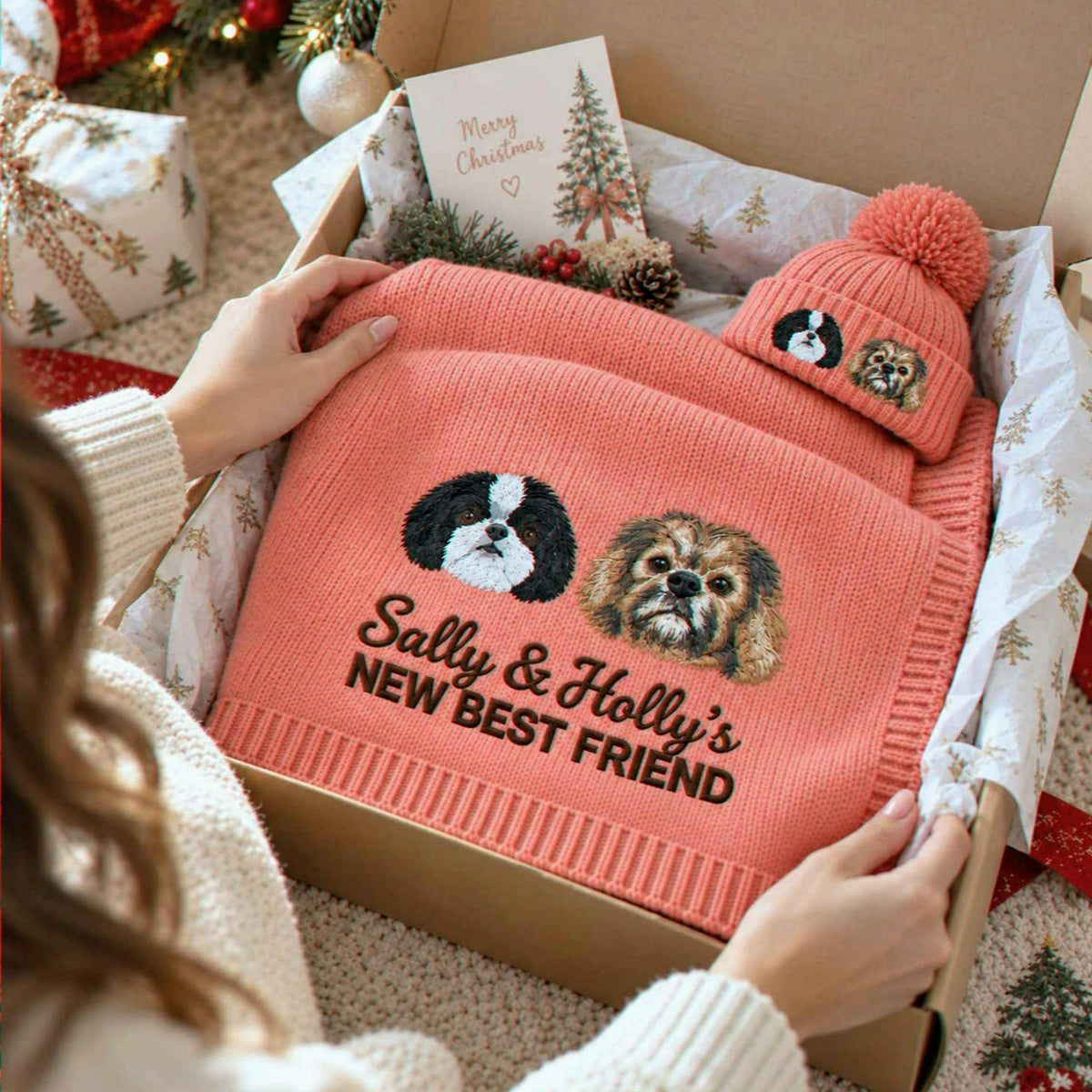 Custom Baby Blanket Dog from Photo, Embroidered New Best Friend Nursery Keepsake, Baby's First Christmas Gifts