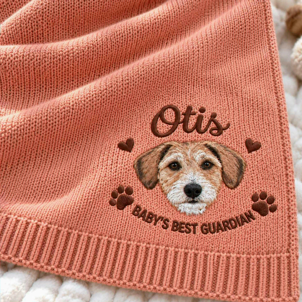 Custom Guardian Dog Baby Blanket, Embroidered Pet Photo Throw, Dog Sibling Baby Shower Gift