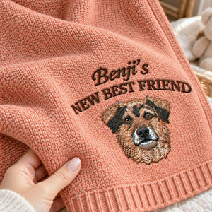 Custom New Best Friend Dog Baby Blanket, Embroidered Dog Portrait Knit Throw, First Grandbaby Gift with Dog