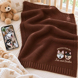 Custom Protected By Dog Baby Blanket, Embroidered Pet Pregnancy Announcement Blanket, Newborn Christmas Gift