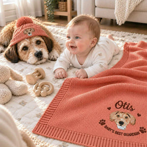 Custom Guardian Dog Baby Blanket, Embroidered Pet Photo Throw, Dog Sibling Baby Shower Gift