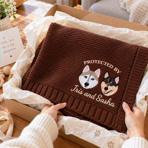Custom Protected By Dog Baby Blanket, Embroidered Pet Pregnancy Announcement Blanket, Newborn Christmas Gift