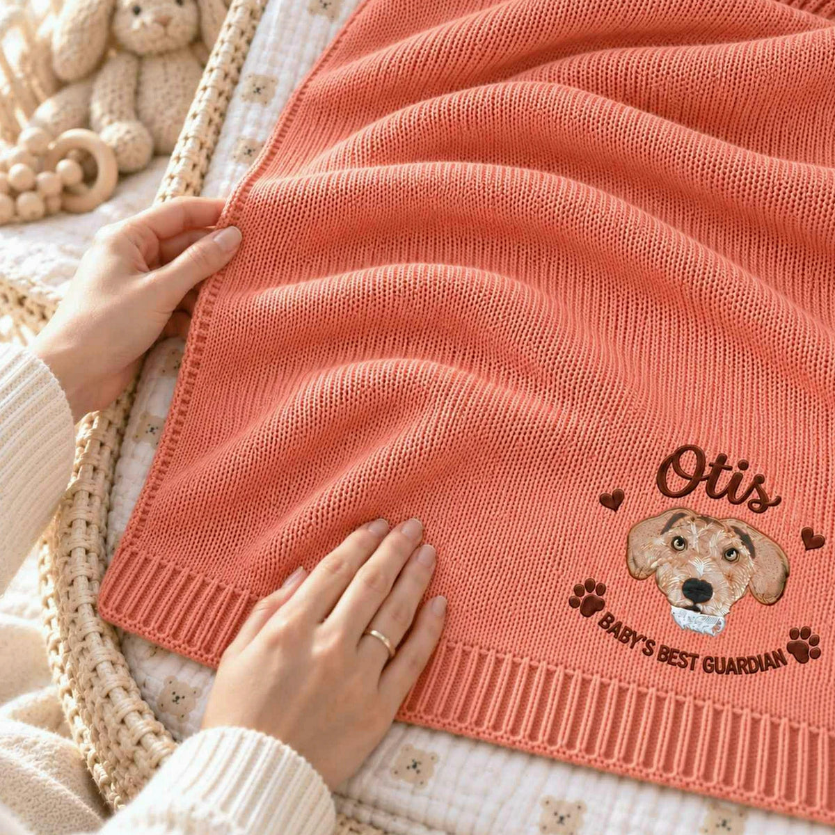 Custom Guardian Dog Baby Blanket, Embroidered Pet Photo Throw, Dog Sibling Baby Shower Gift