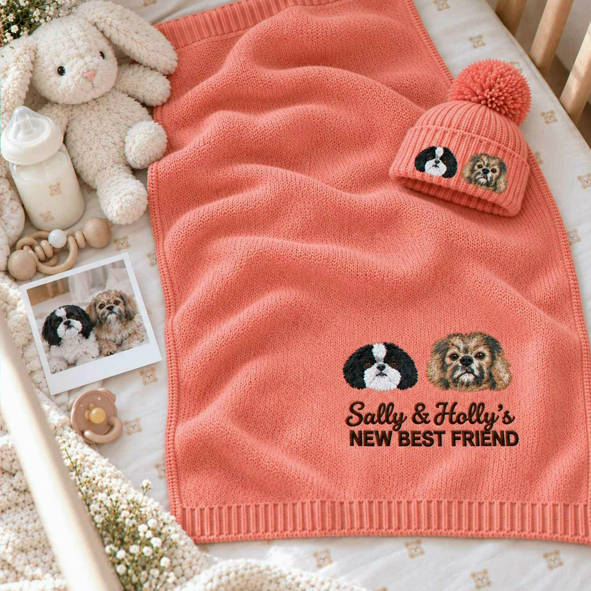 Custom Baby Blanket Dog from Photo, Embroidered New Best Friend Nursery Keepsake, Baby's First Christmas Gifts