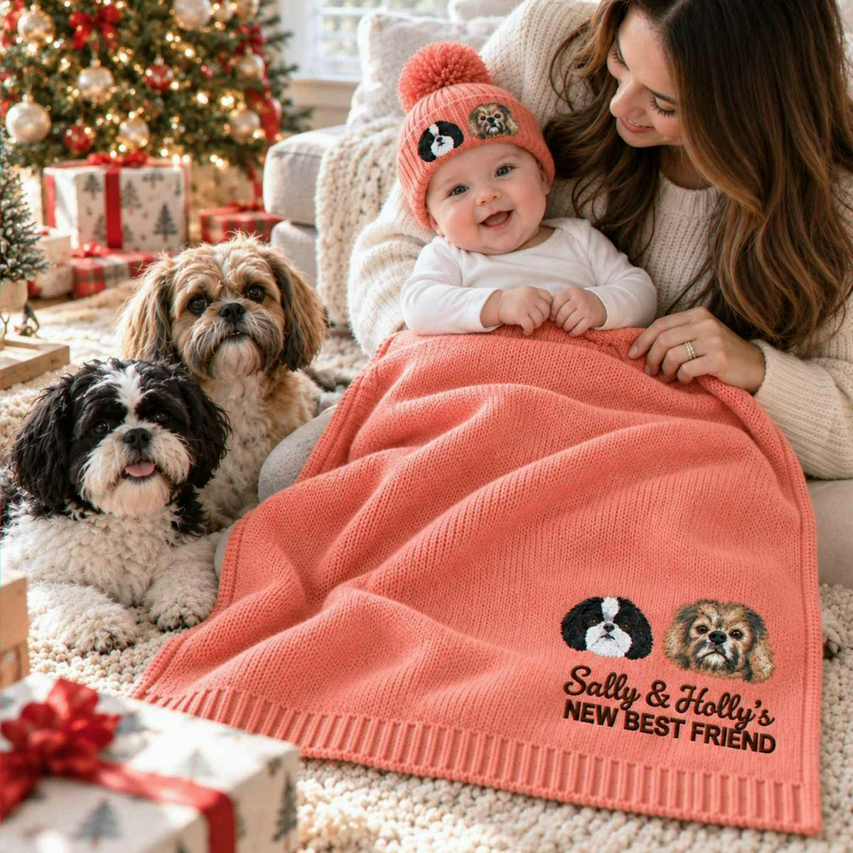 Custom Baby Blanket Dog from Photo, Embroidered New Best Friend Nursery Keepsake, Baby's First Christmas Gifts