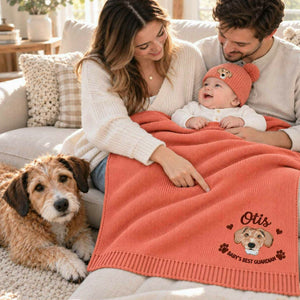 Custom Guardian Dog Baby Blanket, Embroidered Pet Photo Throw, Dog Sibling Baby Shower Gift