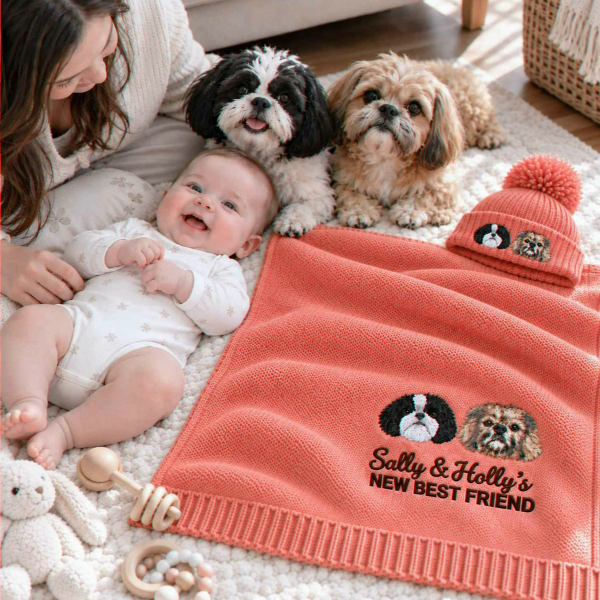 Custom Baby Blanket Dog from Photo, Embroidered New Best Friend Nursery Keepsake, Baby's First Christmas Gifts
