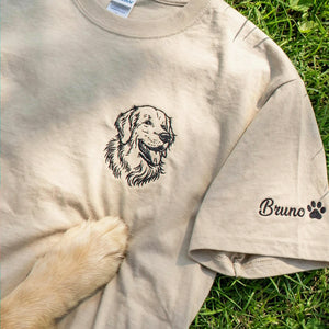 Custom Dog Portrait T-Shirt for Dog Dad - Embroidered Golden Retriever Photo or Name