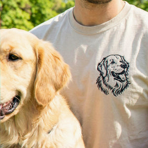 Custom Dog Portrait T-Shirt for Dog Dad - Embroidered Golden Retriever Photo or Name