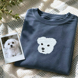 Custom Dog Portrait T-shirt for Birthday Son - Embroidered Pet Photo Tee & Name - Gift for Him