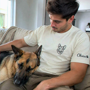 Custom Dog Outline T-shirt for Birthday Son - Minimalist Embroidered Pet Photo Tee & Name - Gift for Him