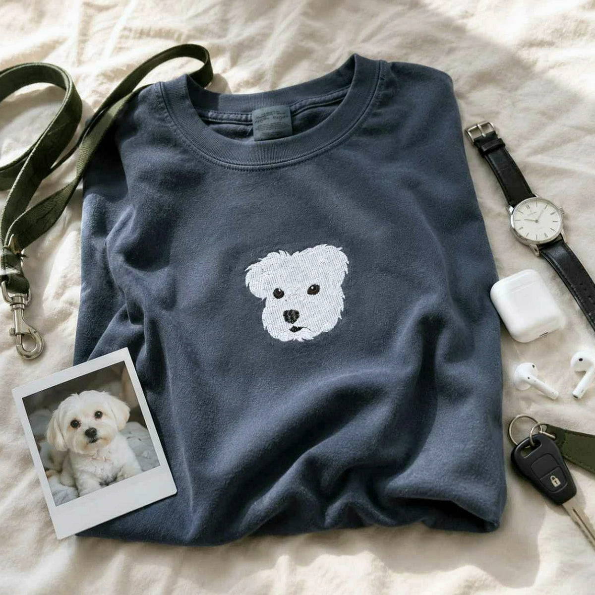 Custom Dog Portrait T-shirt for Birthday Son - Embroidered Pet Photo Tee & Name - Gift for Him
