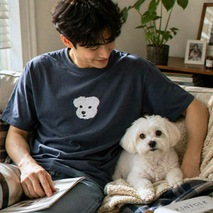 Custom Dog Portrait T-shirt for Birthday Son - Embroidered Pet Photo Tee & Name - Gift for Him