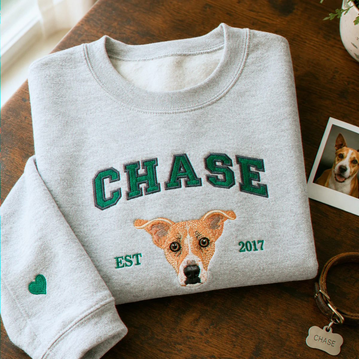 Custom Dog Memorial Sweatshirt for Son - Embroidered Pet Photo Portrait Crewneck & Name - Dog Loss Sympathy Gift for Him