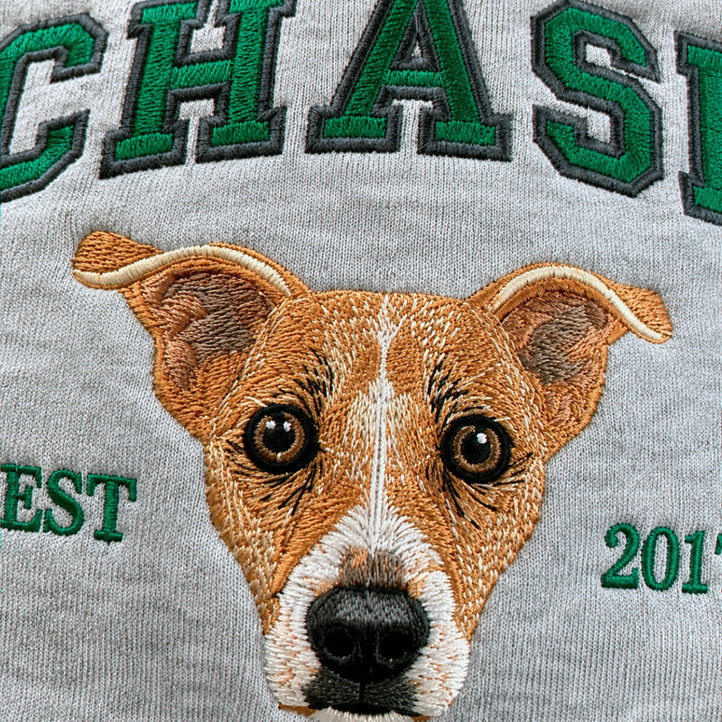 Custom Dog Memorial Sweatshirt for Son - Embroidered Pet Photo Portrait Crewneck & Name - Dog Loss Sympathy Gift for Him