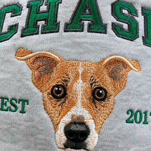 Custom Dog Memorial Sweatshirt for Son - Embroidered Pet Photo Portrait Crewneck & Name - Dog Loss Sympathy Gift for Him