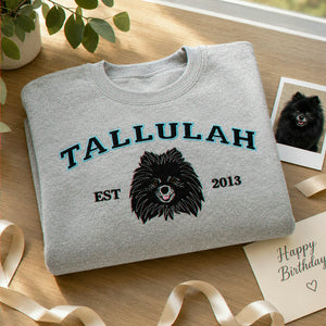 Custom Dog Portrait Sweatshirt for Birthday Son - Embroidered Pet Photo Crewneck & Name - Gift for Him