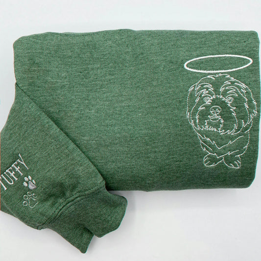 Heather Dark Green Custom Dog Embroidered Portrait from Photo Sweatshirt, Gift for Son
