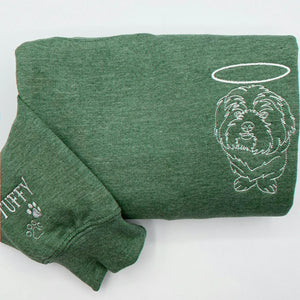 Heather Dark Green Custom Dog Embroidered Portrait from Photo Sweatshirt, Gift for Son