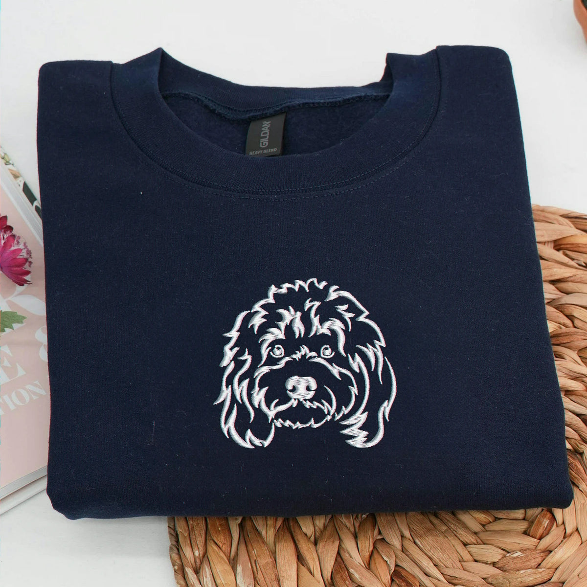 Custom Dog Outline Sweatshirt for Birthday Son - Minimalist Embroidered Pet Photo Crewneck & Name - Gift for Him