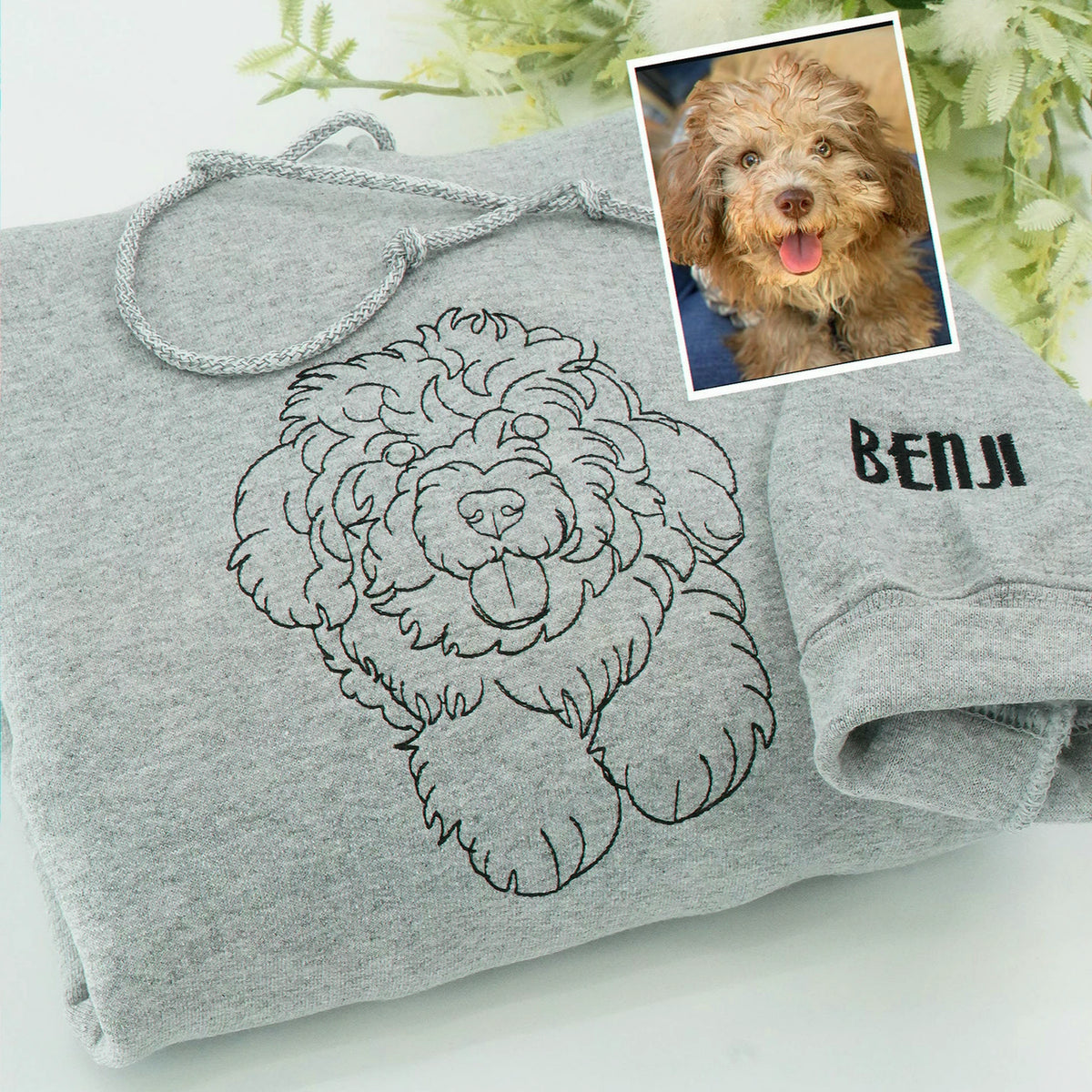 Custom Dog Memorial Sweatshirt for Son - Embroidered Pet Photo Outline Crewneck & Name - Dog Loss Sympathy Gift for Him