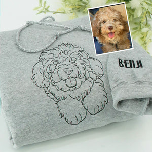Custom Dog Memorial Sweatshirt for Son - Embroidered Pet Photo Outline Crewneck & Name - Dog Loss Sympathy Gift for Him
