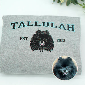 Custom Dog Portrait Sweatshirt for Birthday Son - Embroidered Pet Photo Crewneck & Name - Gift for Him