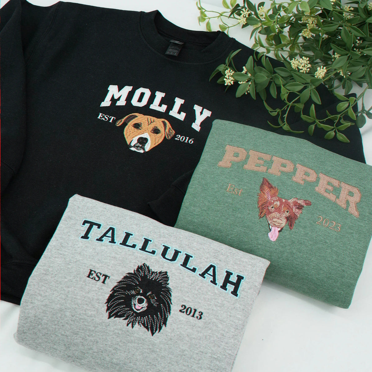 Custom Dog Portrait Sweatshirt for Birthday Son - Embroidered Pet Photo Crewneck & Name - Gift for Him