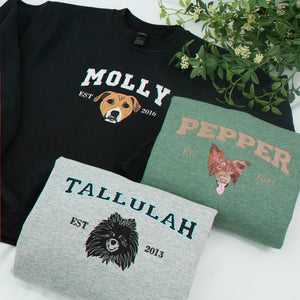 Custom Dog Portrait Sweatshirt for Birthday Son - Embroidered Pet Photo Crewneck & Name - Gift for Him