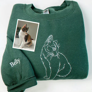 Custom Dog Memorial Sweatshirt for Son - Embroidered Pet Photo Outline Crewneck & Name - Dog Loss Sympathy Gift for Him