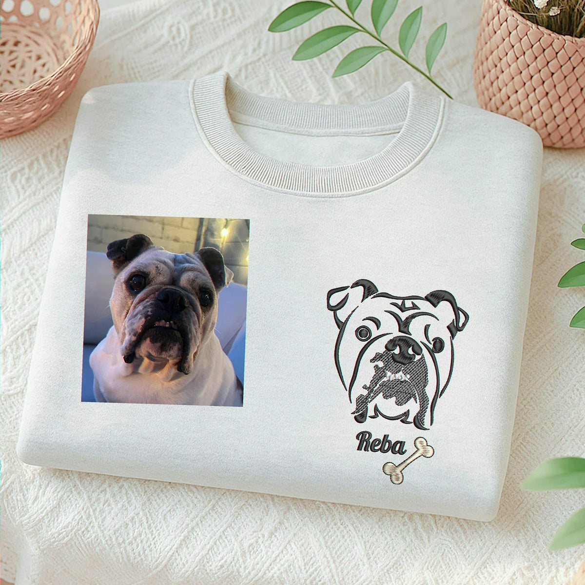 Custom Dog Outline Sweatshirt for Birthday Son - Minimalist Embroidered Pet Photo Crewneck & Name - Gift for Him