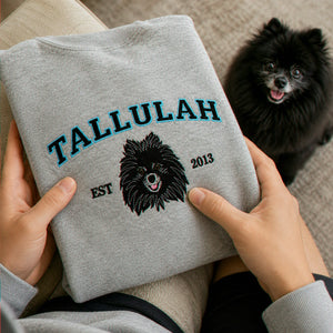 Custom Dog Portrait Sweatshirt for Birthday Son - Embroidered Pet Photo Crewneck & Name - Gift for Him