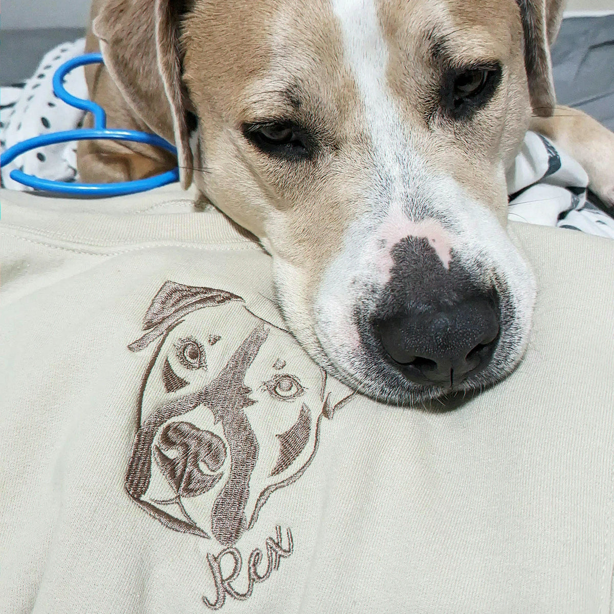 Custom Dog Outline Sweatshirt for Birthday Son - Minimalist Embroidered Pet Photo Crewneck & Name - Gift for Him