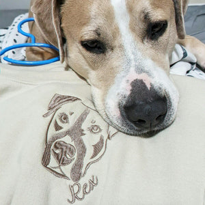 Custom Dog Outline Sweatshirt for Birthday Son - Minimalist Embroidered Pet Photo Crewneck & Name - Gift for Him