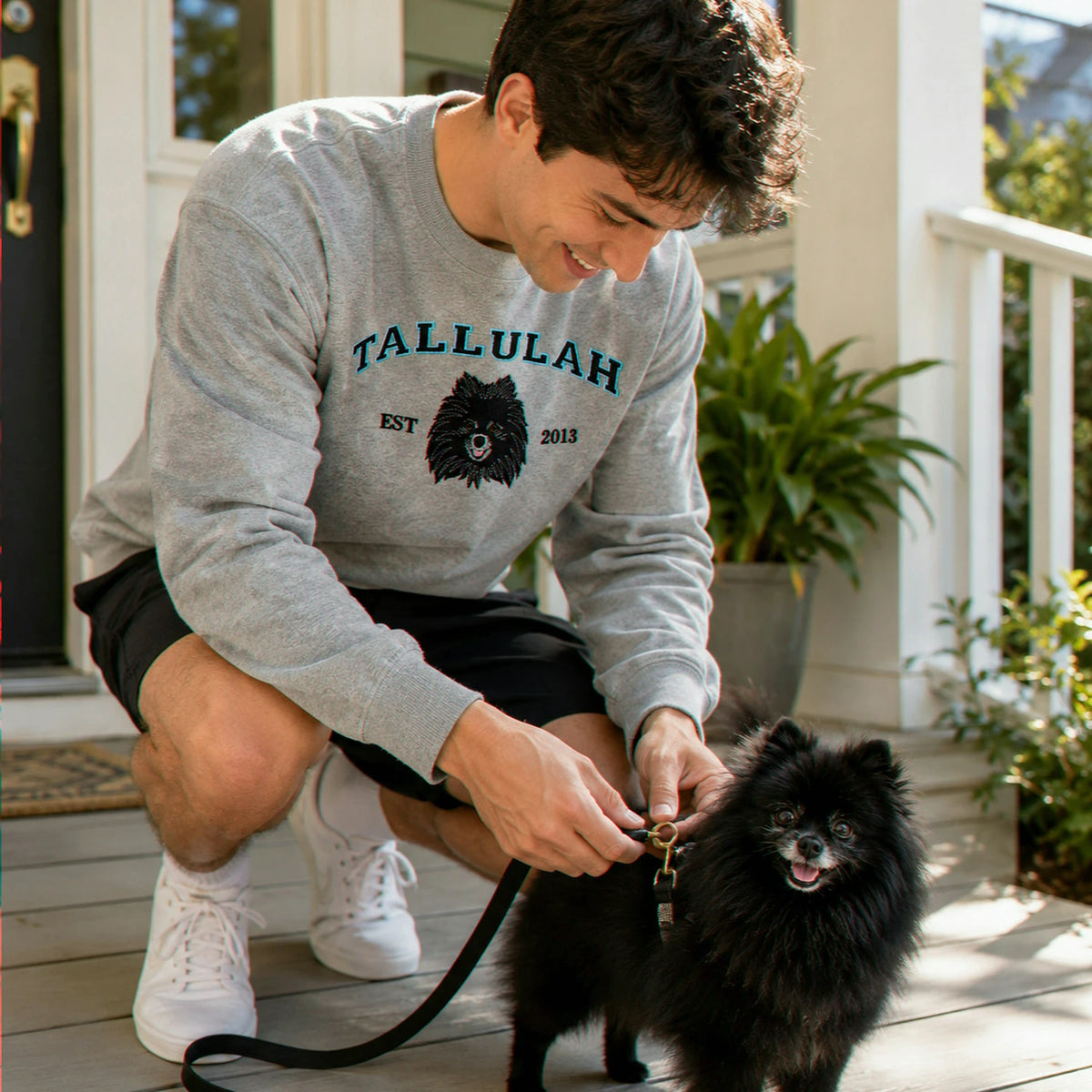 Custom Dog Portrait Sweatshirt for Birthday Son - Embroidered Pet Photo Crewneck & Name - Gift for Him