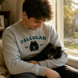 Custom Dog Portrait Sweatshirt for Birthday Son - Embroidered Pet Photo Crewneck & Name - Gift for Him