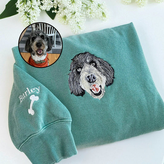 Custom Embroidered Pet Sweatshirt, Dog or Cat Portrait Gift for Pet Moms, Dog Mama Gift