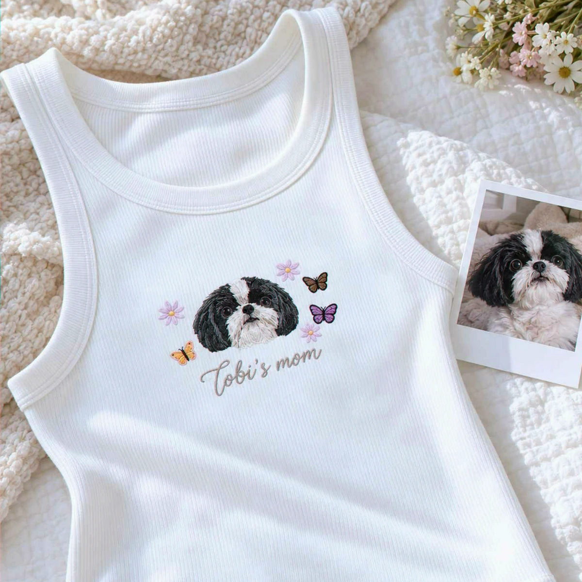 Custom Pet Tank Top, Embroidered Pet Portrait From Photo Tank, Dog Cat Baby Tee, Dog Gifts for Teen Girls