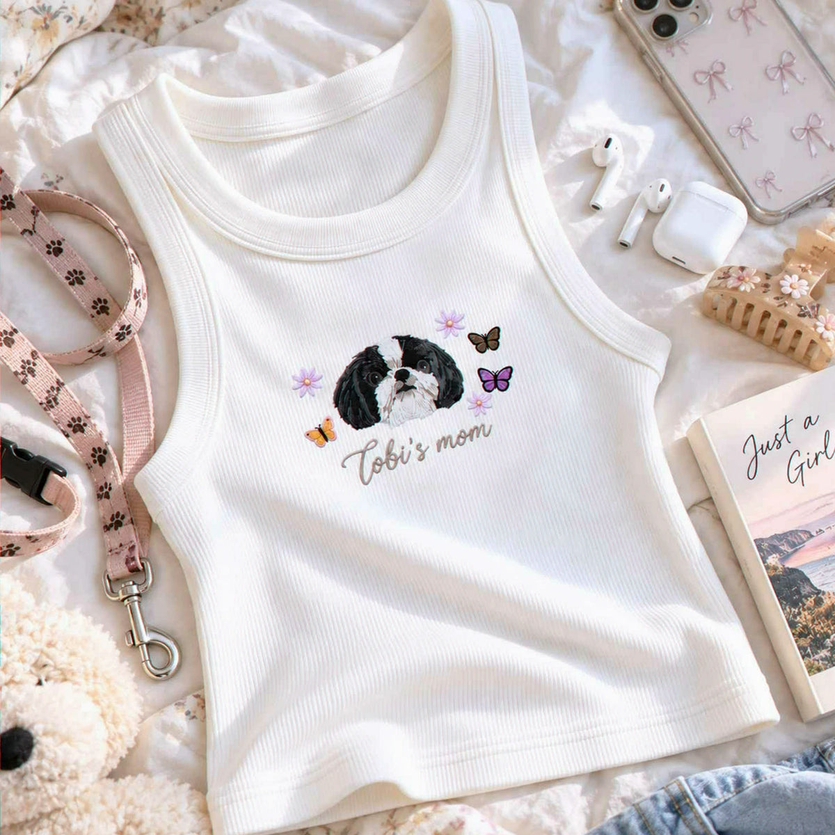 Custom Pet Tank Top, Embroidered Pet Portrait From Photo Tank, Dog Cat Baby Tee, Dog Gifts for Teen Girls