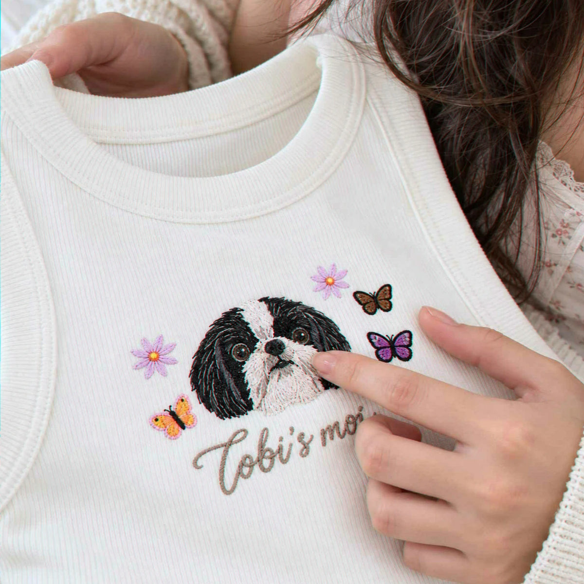 Custom Pet Tank Top, Embroidered Pet Portrait From Photo Tank, Dog Cat Baby Tee, Dog Gifts for Teen Girls