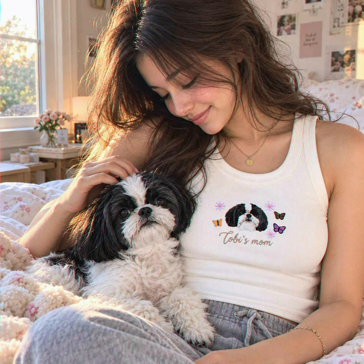 Custom Pet Tank Top, Embroidered Pet Portrait From Photo Tank, Dog Cat Baby Tee, Dog Gifts for Teen Girls