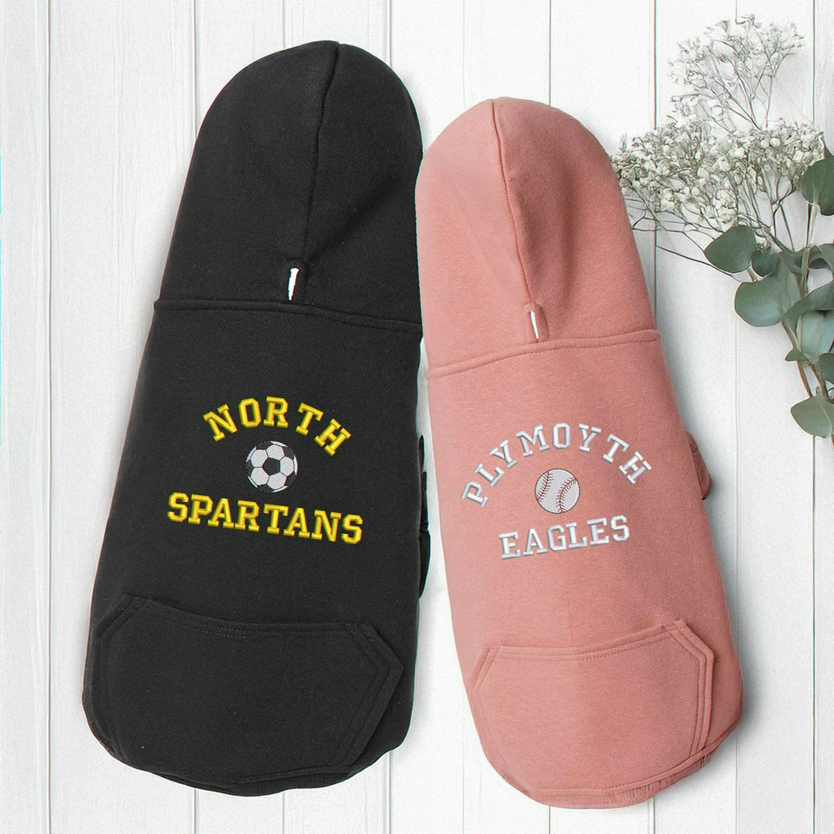 Embroidered Any Sport Team Dog Hoodie, Personalized Dog Sweatshirt Icon Name