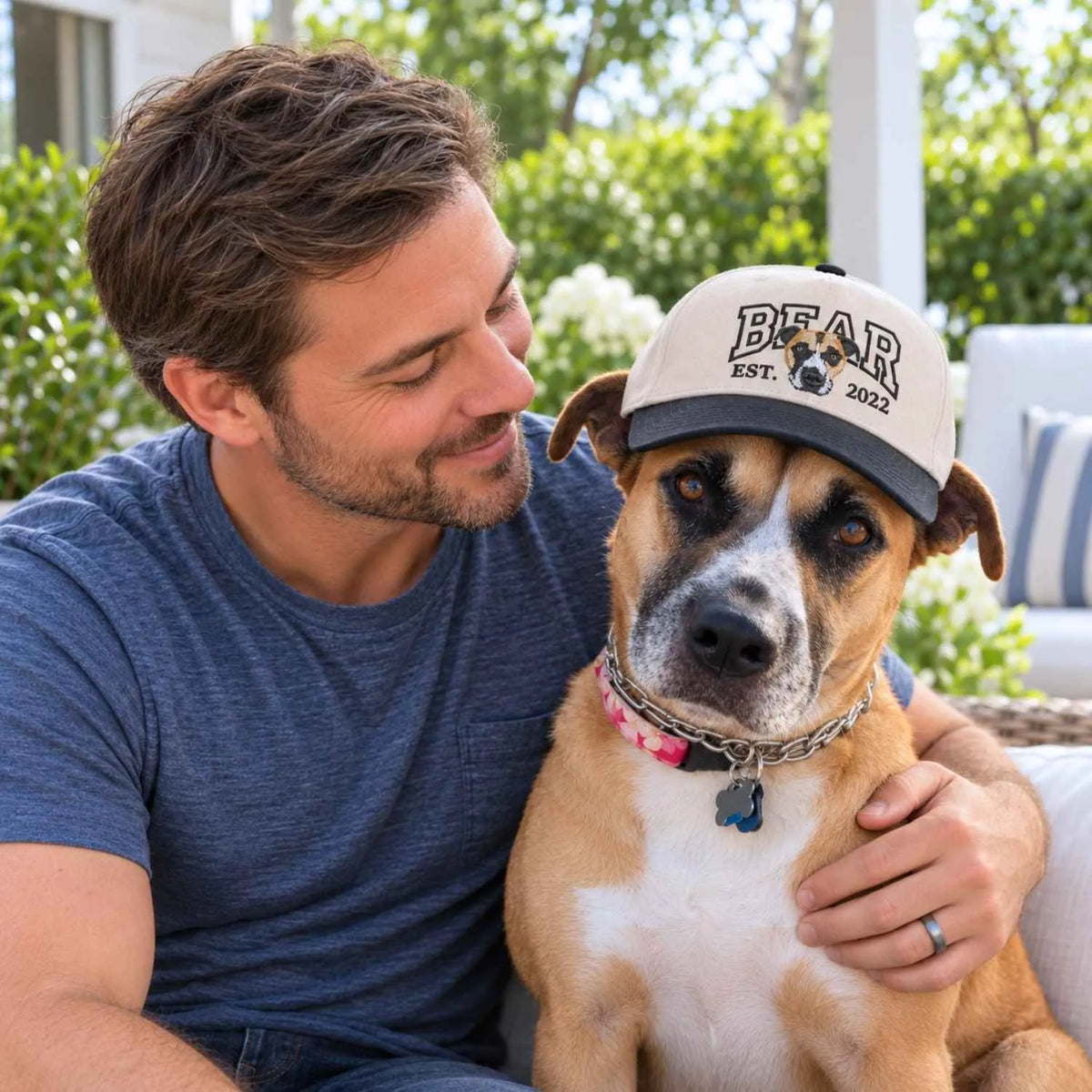Custom Dog Photo Varsity Snapback Hat, Embroidered Dog Portrait with Est Year Cap, Christmas Gift for Dog Dad