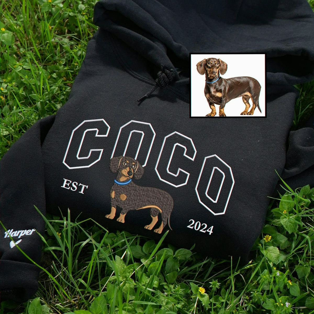 Custom Dachshund Photo Sweatshirt - Embroidered Portrait Weenie Dog Gift